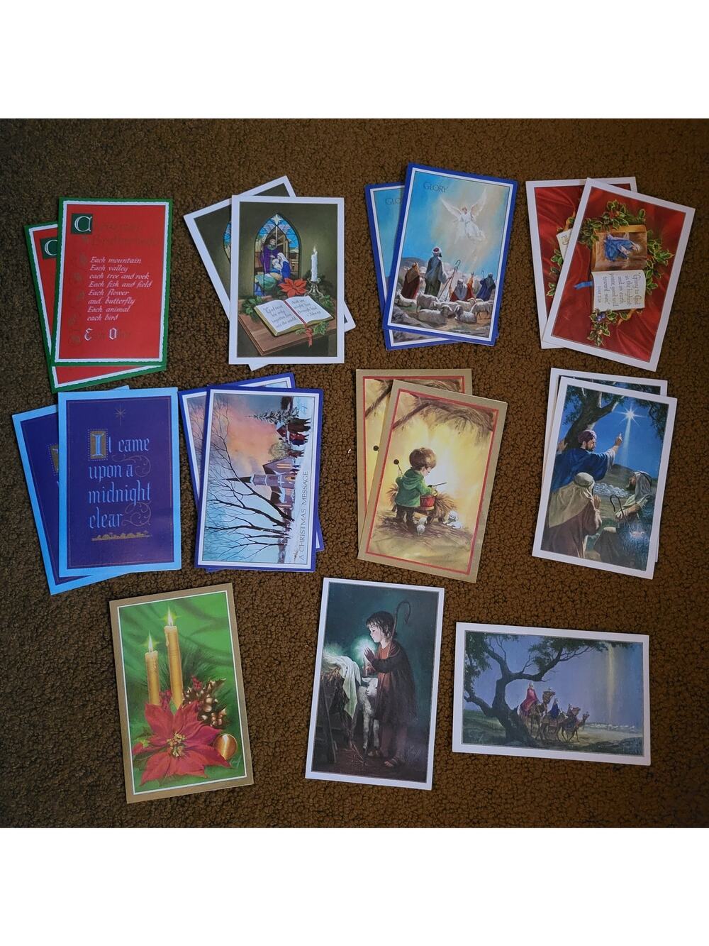 Vintage 1950s Christmas Cards Set of 19 Assorted Religious Scripture Bible Text